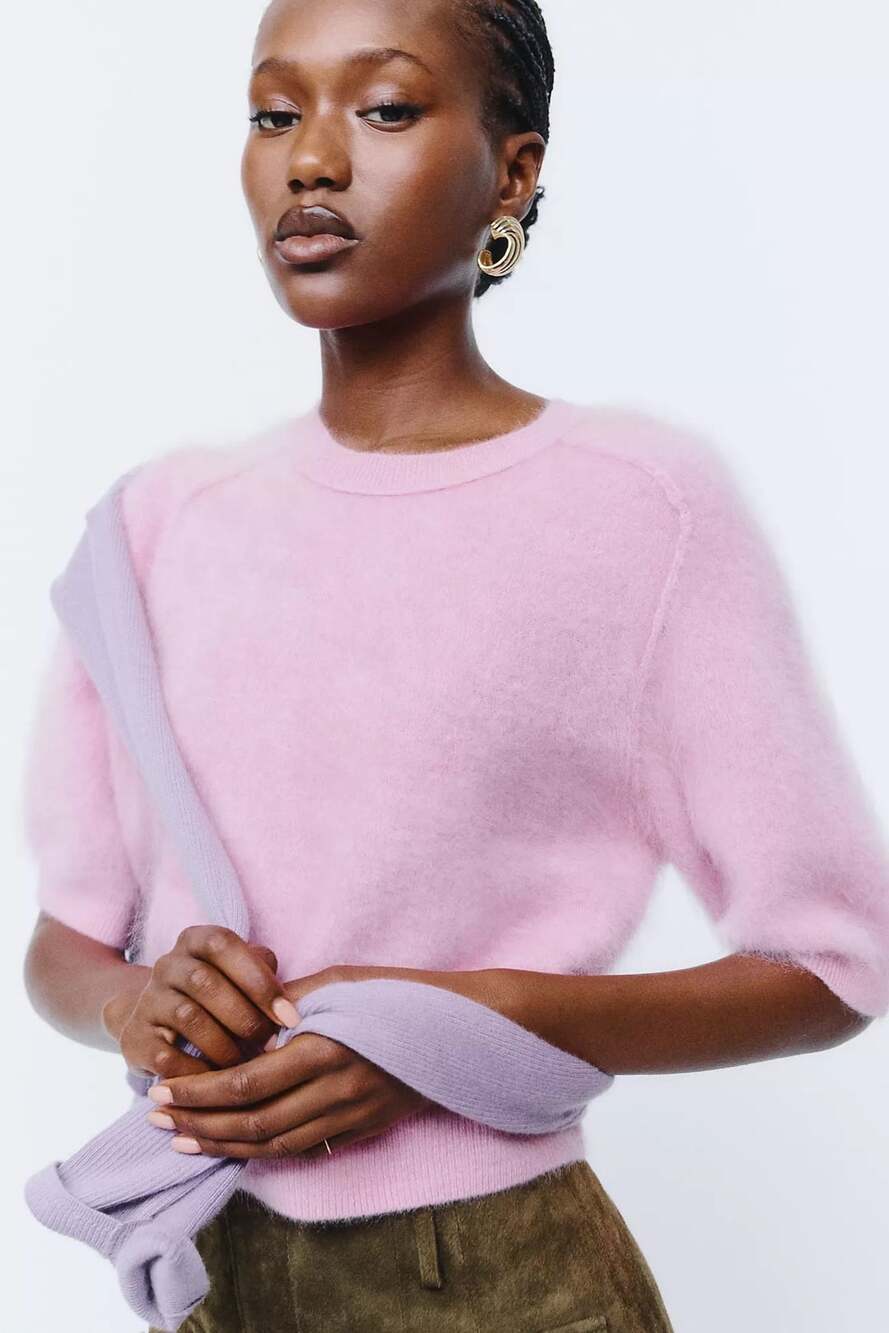 Pilcro Kaia Short Sleeve Sweater Pink Cashmere Size Small  NWT